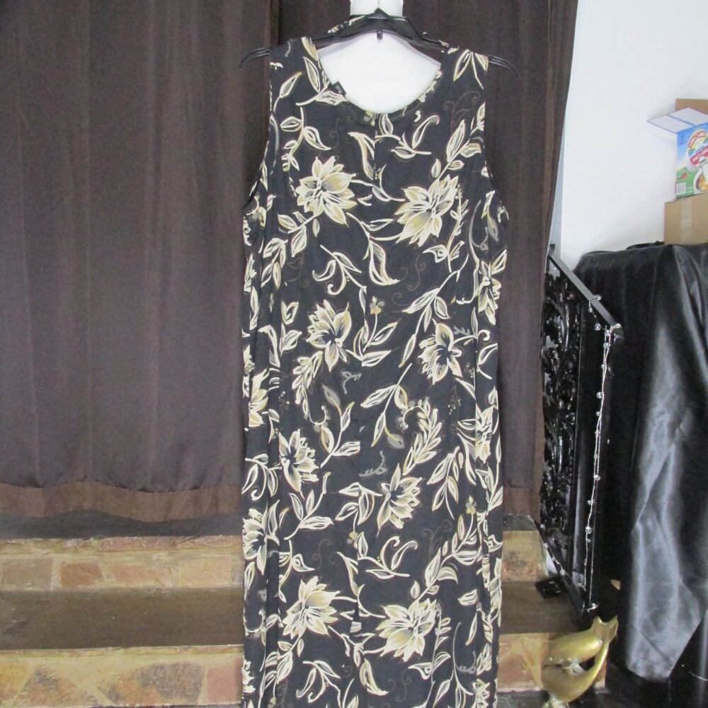 Watchus Dress - plus size Sleeveless ankle length Black & Tan Flowers-Size 3X - Picture 3 of 10